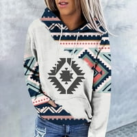 Сладки качулки жени мода Atzec контрастен етнически стил графичен дълъг ръкав върхове с качулка суичъри пуловер