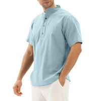 Амидоа къси ръкави ризи за мъже ежедневни стилни памучни бельо риза лято редовно прилепнали солиден цвят свободна тениска