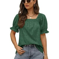 Женски върхове с къс ръкав графични щампи блуза мода жени тениски квадратни деколтета Лятна туника Тий Зелен S