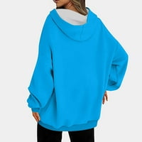 SHOMPORT Женски есенно теглене с качулка пуловер с дълги ръкави джобове от твърд цвят суичър с качулка с качулка
