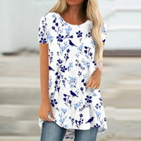 Guzom Juniors Summer Tops- Небрежна блуза модерни големи върхове с къс ръкав отпечатан екипаж на шията тениски сини m