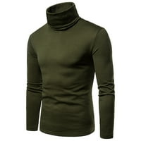 Мъже върхове- Твърди пуловер от свободното време от тънък топъл дълга ръкав с висок врат, за пролетната есенна армия зелено l