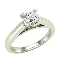Диамантен годежен пръстен за жени кръгъл пасианс 4-Prong 14K бяло злато 0. Карат