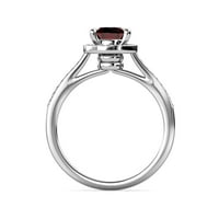 Червен гранат и диамантен ореонен годежен пръстен 1. CT TW в 14K бяло злато.size 6.5