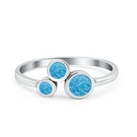 Нов дизайн Petite Dainty Lab-създадена Blue Opal Ring Band Sterling Silver Size 4
