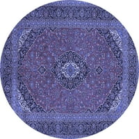 Ahgly Company Machine Pashable Indoor Round Medallion Blue Traditional Area Cugs, 7 'Round