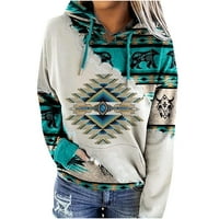 Pyju Women's Western Aztec Hoodie Fall Prime Clearance, етнически геометрични графични пуловер върхове Небрежни суичър с качулка с дълъг ръкав с джоб S - 5xl