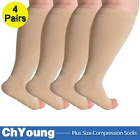 Големи и високи компресионни чорапи за жени и мъже Hg отворен пръст с широк теле - плюс размер за компресия на размера Шоз Широко теле за оток за възстановяване на болката кърмене бежово, X -голям, Chyoung