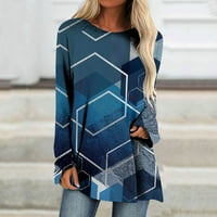 Жени дълги ръкави ежедневни ризи печат кръг от врата пуловер на свободни върхове