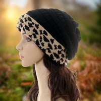 Жени плетени шапки с леопардови леопардови есени зимни удебелени топла плетена шапка за открито
