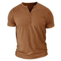 Небрежни ризи за мъже свободни прилепнали плътни цветови бутони V-образни ризи с къс ръкав блуза лятна модерна бързо изсушаване на ризи за пуловер кафе xxxl