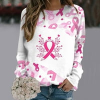 Sinimoko Суитчър с дълъг ръкав за жени Crewneck Рак на гърдата Подкрепата за поддръжка на пуловер върхове класически розово панделка буква Графичен тройник розов