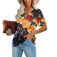 Дамски летни върхове на модата за жени през лятото от печат с късо ръкав Небрежен топ блуза, черно, XXL