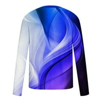 Мъже неприятни ризи за кръгла шия големи и високи модни 3D цветни линии цифрови печат с дълъг ръкав пуловери тийнейджъри удобни улични стила на блуза върхове сини xl