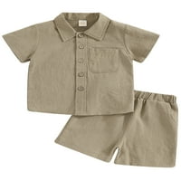 Musuos Baby Boy Памучен бельо със солиден цвят бутон надолу тениски върхове еластични талия шорти