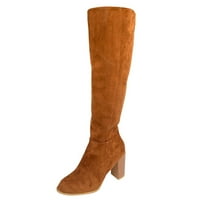 Fabiurt Boots for Women Women's Ladies Zip Up квадратни пръсти на бедро ботуши обувки каубойски ботуши за жени, кафяви