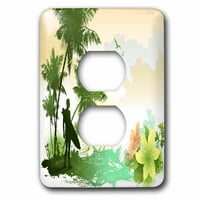 3Drose Tropical Surfing Art Vector с палми, цветя и океански фон - капак на изхода на щепсела