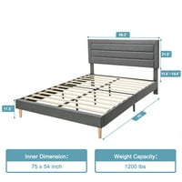 Queen Bed Frame Модерна тапицирана рамка на платформата с регулируема табла за табло, не е необходима BO пружина, силни дървени летви и опора против приплъзване, основа на матраци, лесно сглобяване, сиво