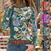 Taluosi есенни жени стилни o шия флорален принт с дълъг ръкав Основен тениска тънка блуза
