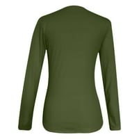 Ризи с дълъг ръкав за жени плюс размер дами моден солиден цветен бутон тънък дълъг ръкав основна тениска зелена xxl