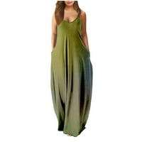 Летни рокли за жени дълги слънчеви ръкавици без ръкави темперамент халтер отпечатана рокля зелена xxxl