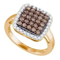 10k розово злато кръгло кафяво диамантен квадрат клъстер пръстен cttw
