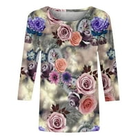 Дамски ризи ръкав жена модна отпечатана разхлабена тениска ръкави блуза кръгла шия ежедневни върхове