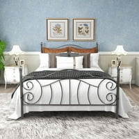 Bansa Rose Iron Frame Bed Retro Butterfly Solid Metal Bed Frame Black 54.53 W*77.95 D*46.06 H