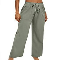 Bomotoo жени панталони с теглене на дълги панталони с висока талия на талията обикновена палацо летни дъна черни 2xl
