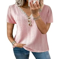 Paille Women Summer Tops V Neck Thrish Тениска с къс ръкав удобно ежедневно облекло розово m